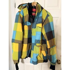 O'Neill Escape Series Snow Snowboarding Jacket — Yellow Blue Plaid, Size M